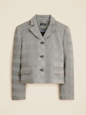 Jcrew Cropped lady blazer in plaid Italian gauzy wool blend
